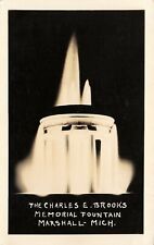 Marshall Michigan~Charles E Brooks Memorial Fountain~Night Lights~1930s RPPC picture