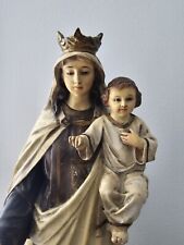 Antique Virgin and child statue. Wood paste.Glass Eyes. Virgen del Carmen. Spain picture
