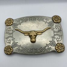 Very Rare Vintage Frontier Buckles Longhorn Steer Belt Buckle Nickel/silver BI picture