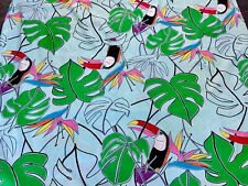 1960's Monstera Leaf & Toucans Birds of Paradise Barkcloth Era Vintage Fabric picture