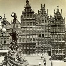 Antique 1930s Main Square Antwerp Belgium Stereoview Photo Card V2927 picture