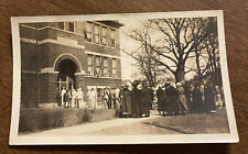 Antique 1910s Brick School Building Crowd of People  Original Real Photo P11e15 picture