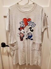 VTG 90s Mickey Mouse Disney Womens M/L/ XL T-shirt Dress Nightgown Pockets I❤U picture