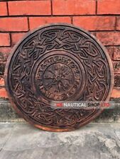 Stylish & Unique Brown Hand Painted Engraved Solid Wooden Viking Shield Cosplay picture
