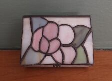 Vintage Handmade Stained Glass Flower Rose Trinket Box picture