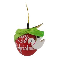 Vintage Red Wooden Apple Merry Christmas Tree Ornament Peace Dove picture