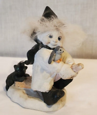 1994 Dreamsicles Cast Art Halloween Witch Riding Broom W/ Black Kitty Bird 5” picture
