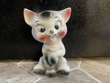 CAT KITTEN Figurine PAW UP Gray Pink BLUE EYES Vintage JAPAN Ceramic 4