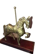 VINTAGE 9“ X 9“ Brass With Wood Base Carousel Horse Figurine Regal ￼ picture