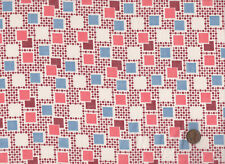 Vtg 20s 30s Fabric Art Deco Geometric Novelty Pink Blue Wine Square & Dot 4.8 Yd picture