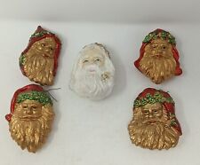 Vintage Santa Face Ornaments Blow Mold Like Plastic Rare Lot Of 5 picture