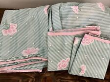 Vintage Jcpenney Full Flat Fitted Pillowcases Sheet Set Green Pink Floral 80s picture