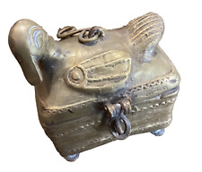 Antique Solid Brass Duck Dhorka Tikka Kumkum Betel Trinket Box India picture
