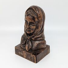 Souza Rio Carved Wood Bust Sculpture Woman in Head Scarf Folk Art Brazil VTG picture