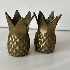 Vtg Andrea by Sadek Brass Small Pineapple Taper Candle Holders Patina - Pair MCM picture
