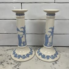 Vintage Pair Of 8” Candlestick Holders English Wedgwood Style Porcelain picture