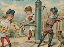 AH-123 Children Playing Old Water Pump, Sweet Home Soap Victorian Trade Card picture