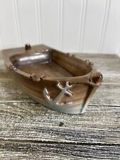 Vintage MCM Decor Nautical Boat Ashtray . Ceramic. Blue/ Brown. Unmarked picture
