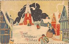 ART DECO - Best Christmas Wishes - Church & Town - 1929 picture
