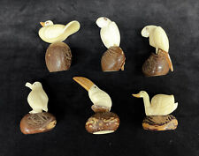 6 VINTAGE TAGUA NUT BIRD FIGURINES - HAND CARVED picture