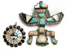 Native American Zuni Knifewing Sterling Silver Inlay Brooch Pin *REPAIR* Sunface picture