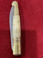 Vintage Domestic cattle Bone Handle Brass Bolster pocket knife 18thcentury Repro picture