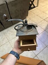 Vintage Table Top Coffee Grinder Finger Jointed Dovetail Wood & Cast Iron picture