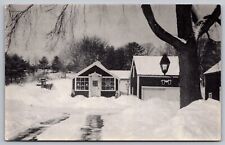 Antique Shop Owls Nest Damariscotta Mills Maine Snow Black White Winter Postcard picture