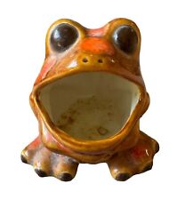 Vtg Wide Mouth Frog Sponge Holder Brown/Orange Splatter Ceramic 70’s Kitschy’s picture