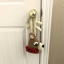 Vintage Crochet Reindeer Door Hanger Handmade Christmas Decor Deer Hobbyist picture