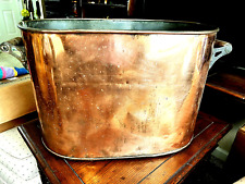 LG ANTIQUE COPPER BOILER WASH TUB / WOOD LOGS BUCKET-GENUINE-ORIGINAL HANDLES picture