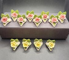 Set of 12 Dresden Porcelain Place Card Holders Pink Yellow Rose picture