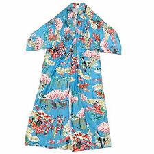 VTG Ichiban Blue Asian Oriental Floral Japan Kimono Open Front Robe -3L 50