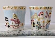 Pair~Yankee Candle Snowman ⛄ Winter Holiday Christmas Candle Holders, Set Of 2 picture