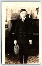 c1910 YOUNG MAN W/CHECKERED HAT PIANO WELL DRESSED TIE RPPC POSTCARD P1696 picture