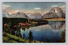Jackson Lake WY-Wyoming, Teton Range, Grand Teton Natl Park Vintage Postcard picture