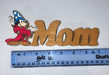 DISNEY Vintage Sorcerer Mickey Mouse Fantasia Wood Carved MOM Gift Sign 1990's picture