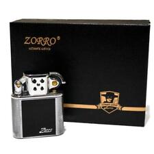 Zorro Petrol Lighter Brass Tank Antique Black Panel Smokers Birthday Present picture