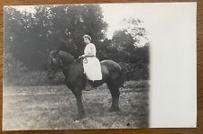 Woman in Dress on Draft Horse Early 1900s Black and White Real Photo Postcard picture