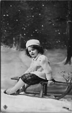 RPPC Pretty Little Girl Sled Snowy Winter Clothing Studio Portrait Postcard 1910 picture