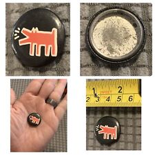 NYC POP Authentic Keith Haring Pinback Button Pins Black & Red  Barking Dog picture