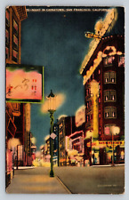 c1930s Night in Chinatown San Francisco Lit Up Tea Garden Chop Suey Vintage PC picture