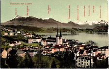 Panorama von Luzern Lucerne Switzerland Mountain Peaks 1900s Postcard Blank Back picture
