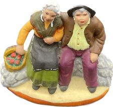 VTG Handmade Terra Cotta Couple Sitting On Stone Wall By Gateau EUC picture
