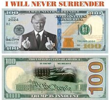 50 pack TRUMP I WILL NEVER SURRENDER 2024 Dollar Bills Funny Money Maga picture