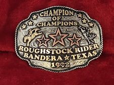 RODEO CHAMPION TROPHY BUCKLE☆1982☆PRO ROUGHSTOCK RIDER☆BANDERA TEXAS☆RARE☆876 picture