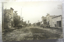 1913 antique New Auburn WI main street horse buggy Real Photo Postcard,VTG old picture