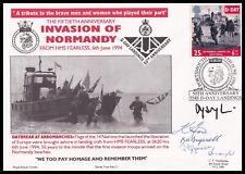 Invasion of Normandy 50th Ann HMS Fearless Hockaday Navy Cover Signed x5 picture