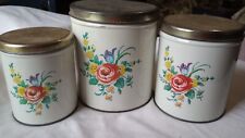 Metal Vintage Canisters Marked Decoware With Pink Yellow & Blue Floral, Set of 3 picture
