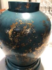 Ginger Jar 7”x6”x6” No Chips Or Cracks No Lid Ceramic Teal And Gold picture